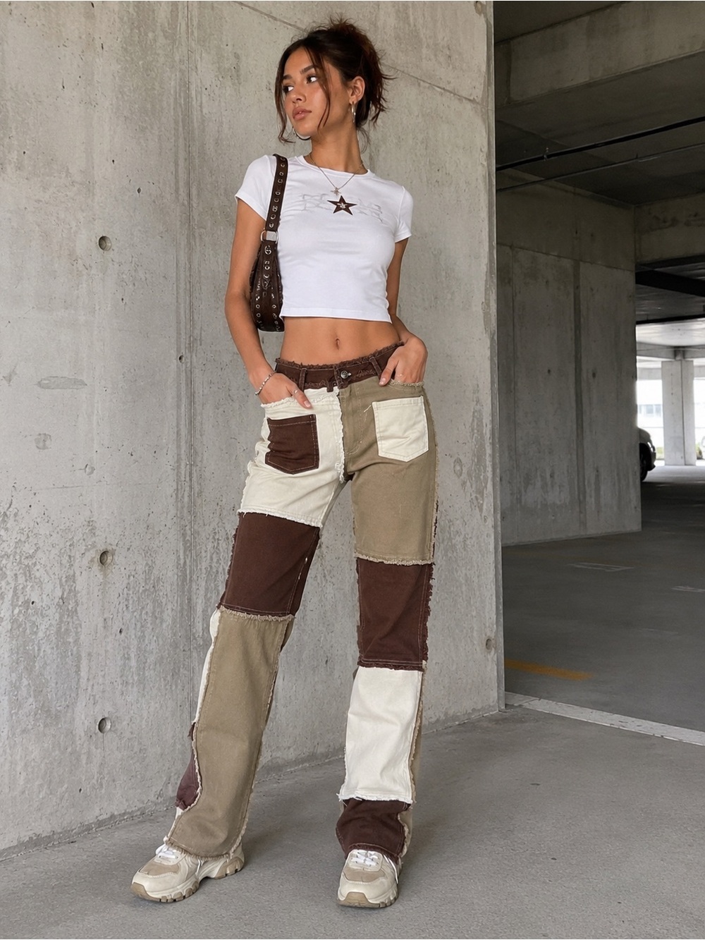 NWT Rehab Lab Patchwork Colorblock Jeans Raw Hem Y2K Grunge Streetwear Skater L
